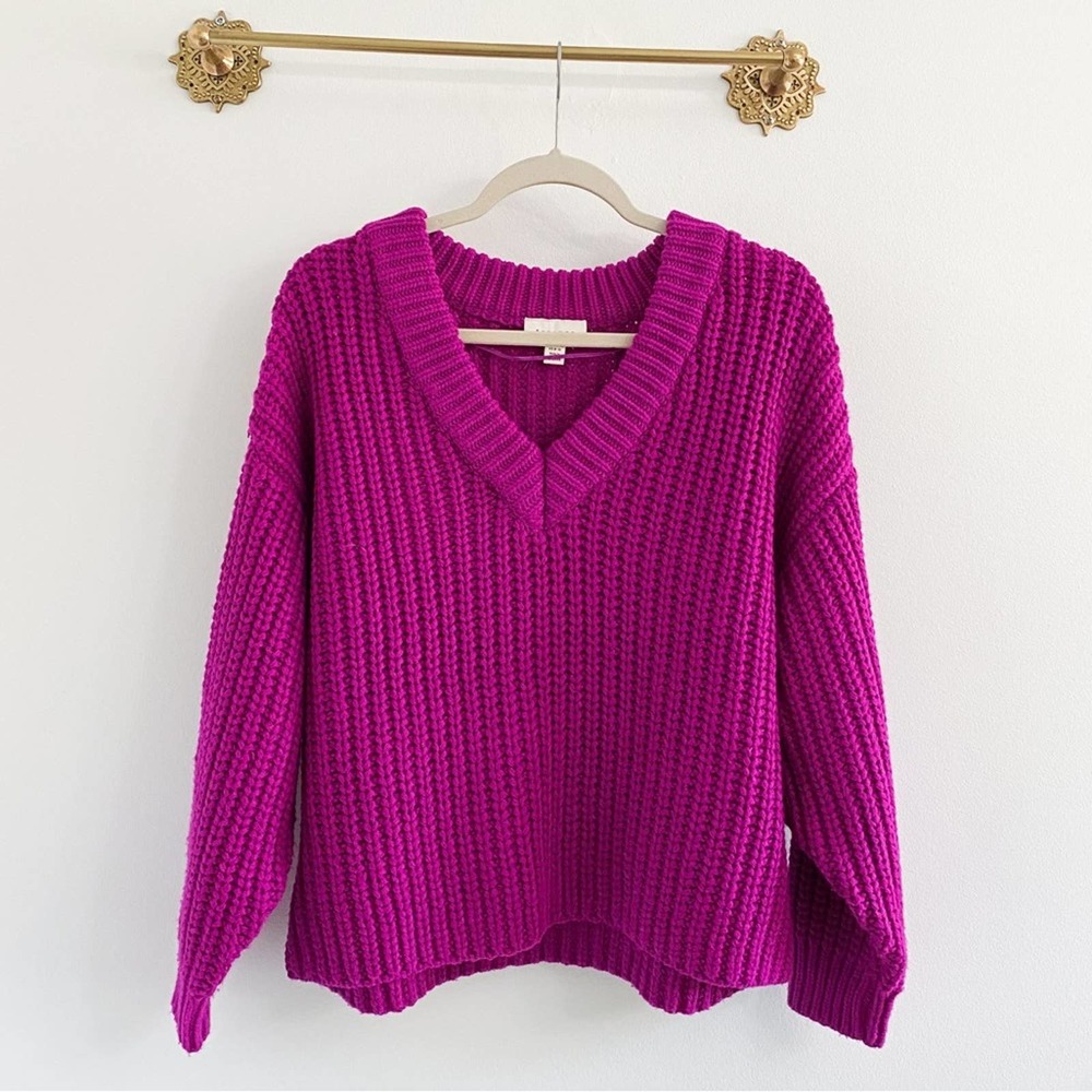 Topshop Purple Chunky Knit V Neck Boxy Sweater
